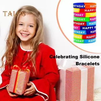 12 шт. унисекс силиконовые браслеты с принтом букв эластичные цветные легкие браслеты с днем рождения взрослые дети подарок на день рождения