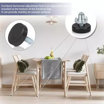 12 шт., универсальные выравнивающие ножки для мебели с Т-образными гайками, прочная несущая резьба, регулируемые выравниватели, ножки для шкафа, стула, стола чёрный