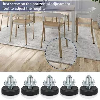 12 шт., универсальные выравнивающие ножки для мебели с Т-образными гайками, прочная несущая резьба, регулируемые выравниватели, ножки для шкафа, стула, стола чёрный