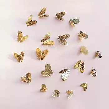 12 шт./упак. наклейки с цветами и бабочками с 3D трехмерными выдолбленными бумажными наклейками на стену для свадьбы, дня рождения, комнаты, кафе, декора витрины Gold