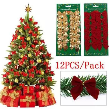 12 шт./упак. рождественская елка украшения мини-подарочный лук свадебная вечеринка садовые украшения для дома золотой