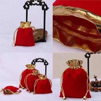 12 шт. Упаковка подарочная сумка на шнурке мешочек для свадебных сувениров сумка для украшений красный бархат красный