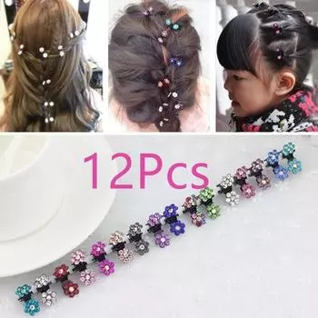 12 шт. в партии для девочек, милые стразы, хрустальные цветы, мини-заколки для волос, зажимы 1