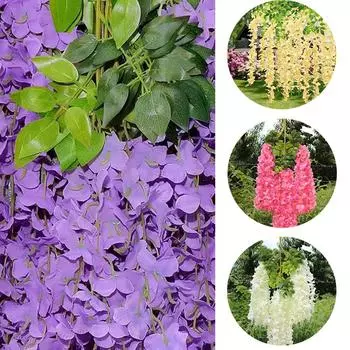 12 шт. в упаковке искусственный цветок глициния кустистая шелковая лоза ратта подвесная гирлянда для свадебной вечеринки украшение на стену зелень Champagne-1pcs