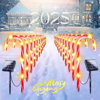 12 шт. в упаковке на солнечных батареях рождественские указатели дорожек в виде леденцов с кольями для украшения рождественских дорожек на открытом воздухе в саду красный