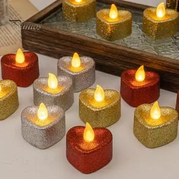 12 шт. в упаковке, работающие от батареек, мерцающие беспламенные светодиодные свечи, реалистичные фитили, настольная лампа, украшение золотистый