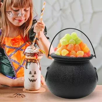 12 шт. ведерок для конфет на Хэллоуин, черный пластиковый котел для ведьмы, чайник, держатель для подарков на Хэллоуин для вечеринок, украшения для домашнего праздника золотистый