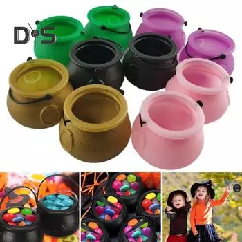 12 шт. ведерок для конфет на Хэллоуин, черный пластиковый котел для ведьмы, чайник, держатель для подарков на Хэллоуин для вечеринок, украшения для домашнего праздника золотистый