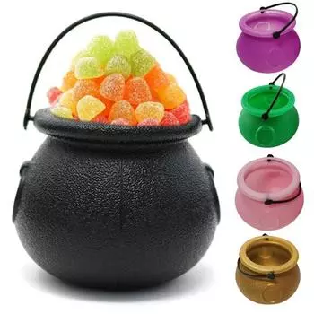 12 шт. ведерок для конфет на Хэллоуин, черный пластиковый котел для ведьмы, чайник, горшок для подарков на Хэллоуин фиолетовый