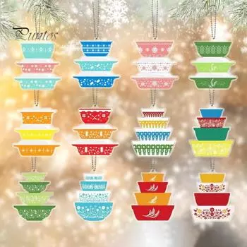 12 шт. винтажная стековая чаша, украшение, миниатюрная стековая чаша, рождественские украшения, ретро-вкладыши, акриловая подвеска для елки, новогодний декор для вечеринки 12pcs