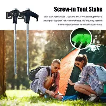 12 шт. ввинчивающихся колышков для палатки, светящихся в темноте, прочных, легких, ветрозащитных, для наружных работ, гвоздей для земли, колышков с резьбой, кемпинговых принадлежностей 12pcs белый