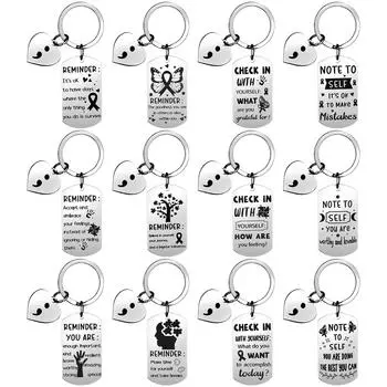12 шт. You Are Enough брелоки Подарки для психического здоровья Брелок из нержавеющей стали Уход за собой Аффирмация Вдохновение Спасибо Y чёрный