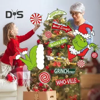 12 шт. Зеленые эльфы, верхушки для рождественской елки, картонные украшения для рождественской елки, праздничные тематические принадлежности для вечеринок, декор для дома 12pcs