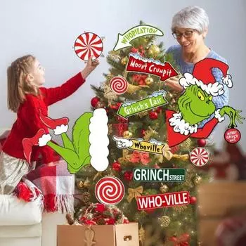 12 шт. Зеленые эльфы, верхушки для рождественской елки, картонные украшения для рождественской елки, праздничные тематические принадлежности для вечеринок, декор для дома 12pcs