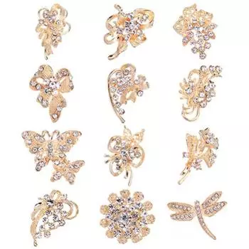 12 шт. женский свадебный шарф с бабочкой и цветком, брошь на лацкане, булавки золотистый