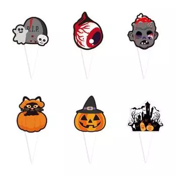 12 шт., жуткие топперы для кексов на Хэллоуин, экологически чистые бумажные украшения, уникальные вставки для ободков кексов для вечерние десертов B белый