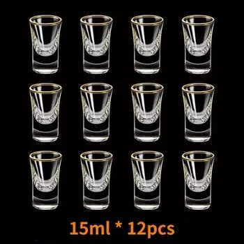 12 шт. Золотая фольга, чашка Байцзю, бытовая креативная маленькая чашка, 15 мл, гладкая чашка, стеклянные чашки с позолоченными краями, диспенсер для вина, стаканы для спиртных напитков 15ml