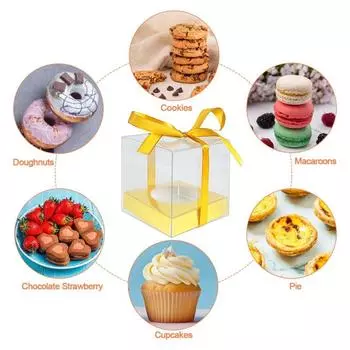 12 шт. Золотая прозрачная упаковочная коробка для торта, подарочная коробка для украшения выпечки, подарка на день рождения, переносная коробка для размещения 9x9x9cm