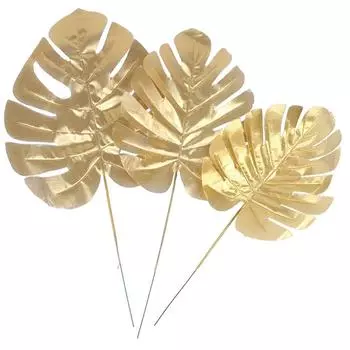 12 шт., золотые искусственные пальмовые листья, зеленые растения, украшение для дома, свадьбы, сделай сам M