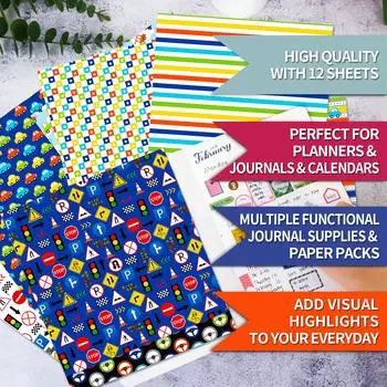 12 штук Милые полоски Синий Ветер Материал Бумага Сделай сам Ручной аккаунт Фоновая бумага