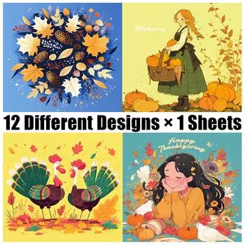 12 штук на тему Дня благодарения, самодельные декоративные настенные материалы, бумажные детские подарочные коробки, декоративный фон, вырезанный материал, бумажные