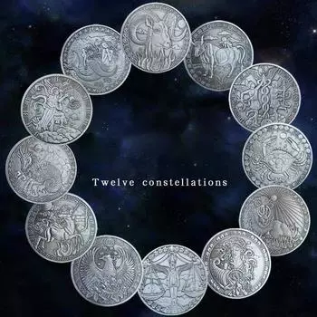 12 штук Памятные монеты «Двенадцать созвездий» Памятная медаль Таро Старинные серебряные монеты Счастливые монеты Монеты желаний