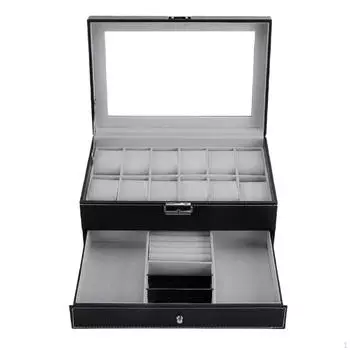 12-слотовый футляр для хранения часов с выдвижным ящиком, двухслойный портативный футляр