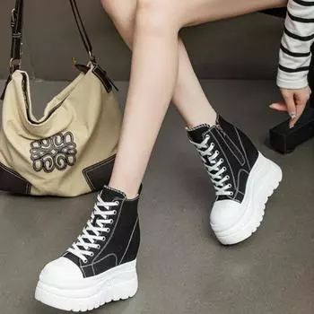 12 см новые джинсовые женские дышащие туфли на платформе со скрытым каблуком из натуральной кожи синтетические модные весенние ботильоны 33