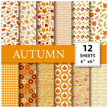 12 Small Floral Cute Wind 6 Inch Hand Account Clipper Album Material Book Pumpkin Thanksgiving Background Paper 15cm*15cm