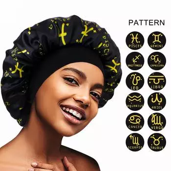 12 Созвездие Печать Эластичный Широкий Край Печать Атласный Ночной Колпак Красота Уход За Волосами Тканевая Шапка Платок Шапка Jdb-301Q One size