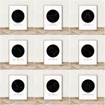 12 созвездий, холст, постеры и принты, астрологические символы, минималистичная геометрическая живопись, скандинавские стены 21cm30cm NoFrame