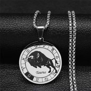 12 созвездий из нержавеющей стали с подвеской в виде Тельца, серебряное ожерелье, ювелирные изделия