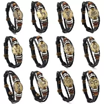 12 созвездий многослойный кожаный браслет, подарок на день святого Валентина/день рождения, регулируемый размер, плетеный браслет из бисера, кожаные украшения
