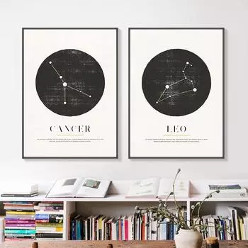 12 созвездий, настенное искусство, черно-белая цитата, печать на плакатах, холст, картина, знак астрологии, минималистичный скандинавский детский декор, фотографии 21cm30cm NoFrame