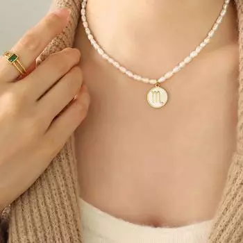 12 созвездий, счастливое ожерелье, романтический компаньон, любовный хранитель, ювелирные изделия, цепочка из пресноводного жемчуга, инкрустированная цветной ракушкой, круглый фирменный кулон