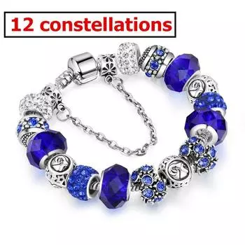 12 созвездий женский браслет хрустальное стекло сплав браслеты из бисера для дам модные ювелирные изделия ручная цепочка 17CM