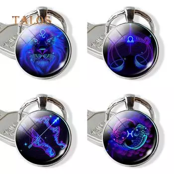 12 Созвездий Знак Зодиака Круглый Стеклянный Кулон Брелок Держатель Брелок Подарочная Подвеска Брелок one size синий