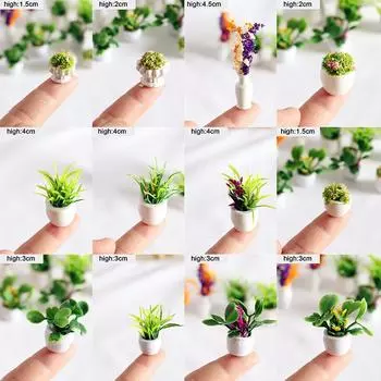12 Стиль 1:12 кукольных мини-горшочков для растений из экологически чистой смолы, аксессуары для домашнего декора