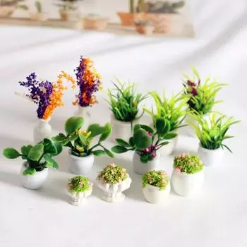 12 Стиль 1:12 кукольных мини-горшочков для растений из экологически чистой смолы, аксессуары для домашнего декора J