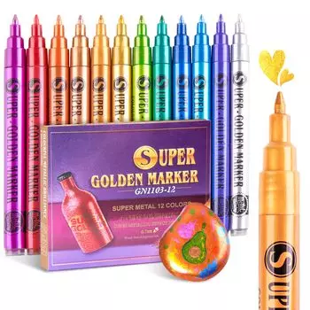 12 суперярких металлизированных акриловых сверхтонких акриловых ручек для маркеров для рок-карт, 0,7 мм, живопись, керамика, дерево, холст, пластик,
