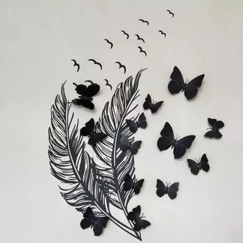 12 свадебных и праздничных 3D-стикеров с бабочками на стену, праздничные украшения, украшения для гостиной, настенные наклейки 12pcs чёрный