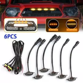 12-светодиодная передняя решетка автомобиля, дымчатая янтарная решетка, дневной свет в стиле Raptor, замена для пикапа, внедорожника, Ford, Toyota