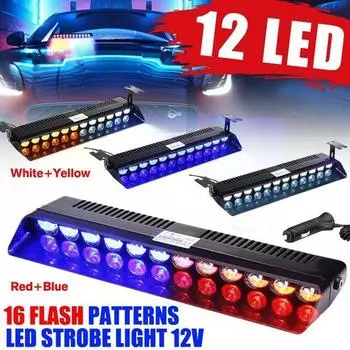 12 светодиодных стробоскопов на лобовом стекле, боковые сигнальные огни, аварийная сигнальная лампа вспышки красный/синий