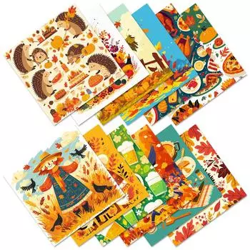 12 Thanksgiving Material Paper Autumn Harvest Festival Hand Book Collage Backing Paper Corn Scarecrow Background Paper