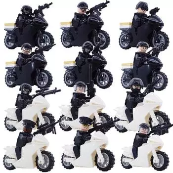 12 типов мотоциклов, специальная полиция, конная полиция, патрульный мотоцикл, строительный блок, миниатюрные мелкие частицы, собранные игрушечные сумки