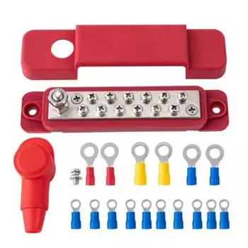 12-точечный блок распределения питания аккумуляторной батареи, шина, положительный и отрицательный полюс 12 В 180 А, блок распределения питания, терминал для автомобиля, автофургона, лодки чёрный