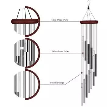 12 трубок из алюминиевого сплава, подвесные деревянные колокольчики для дома, украшения для улицы, свадьбы, вечеринки, памятные украшения, подарки