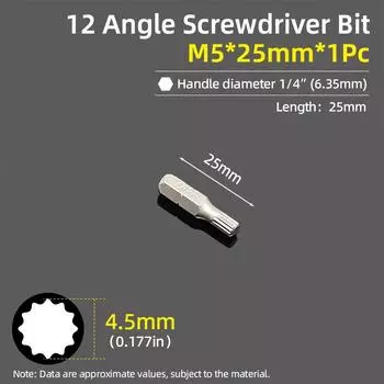 12-угольная отвертка с битами Plum Blossom, 12-точечная отвертка Torx, шестигранный хвостовик 1/4 дюйма, M5, M6, M8, 25 мм, ручной инструмент для ремонта автомобиля