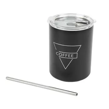 12 унций 320 мл Кофейная кружка из нержавеющей стали Портативная Изолированная Кофейная Дорожная Кружка с Крышкой Соломинкой Черная