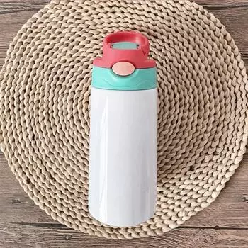 12 унций Сублимационная прямая чашка-непроливайка с откидной крышкой, детская бутылка из нержавеющей стали, стакан для воды с двойными стенками и соломенной бутылкой-непроливайкой 12oz